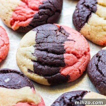 Authentic Neapolitan Cookies Recipe: Classic Layered Biscuits 15 Baked Neapolitan cookie on metal baking sheet.