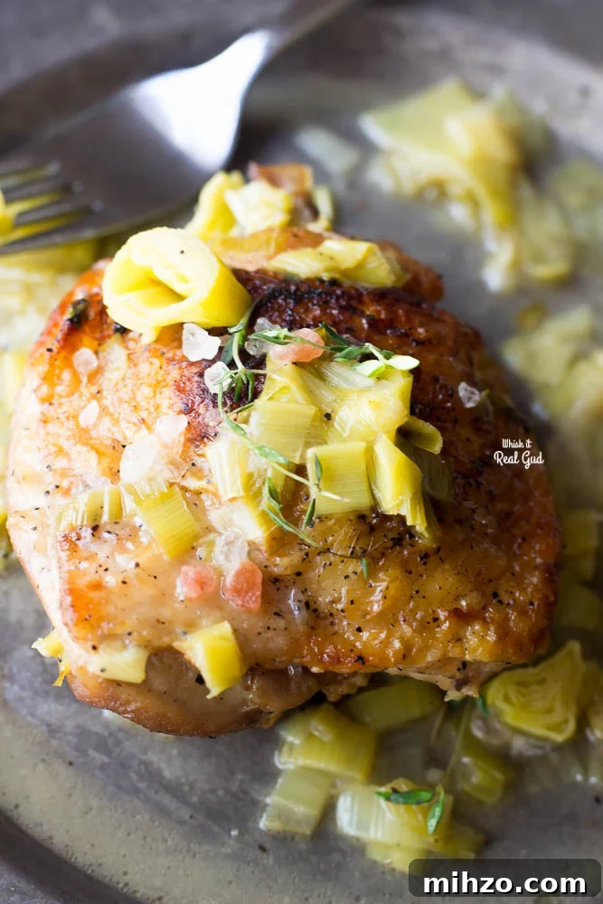 Cider-Braised Chicken with Apples and Thyme 3 braised cider chicken on plate