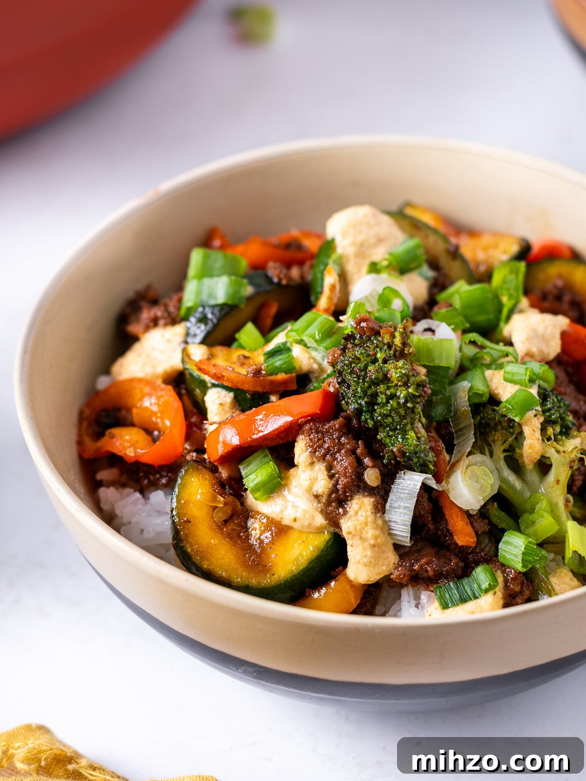 Teriyaki Beef Bowl with Spicy Kimchi Mayo Dressing 9 fully assembled teriyaki beef bowl