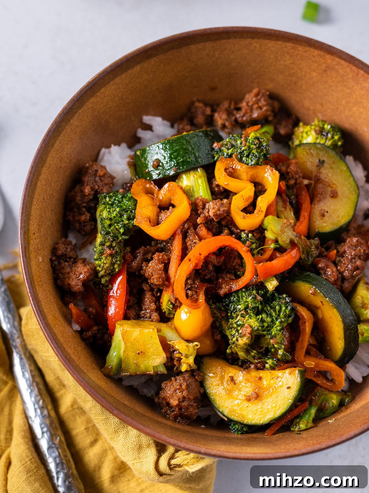 Teriyaki Beef Bowl with Spicy Kimchi Mayo Dressing 10 teriyaki beef bowl over rice without sauce