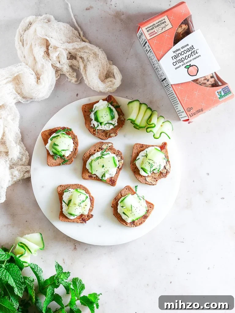Mascarpone Berry Cracker Crisps — Sweet Savory Appetizer Recipe 5 Cracker crisp with cucumber slices and cream