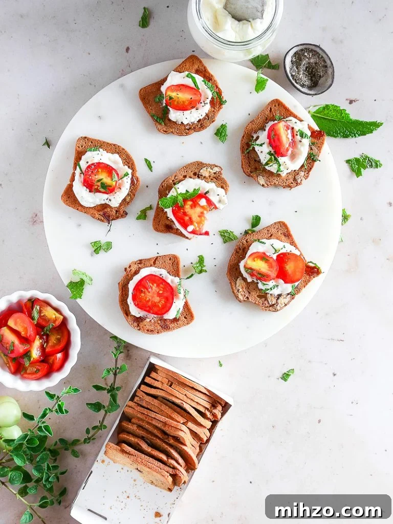 Mascarpone Berry Cracker Crisps — Sweet Savory Appetizer Recipe 6 Whipped cream cheese with cherry tomatoes and fresh oregano.