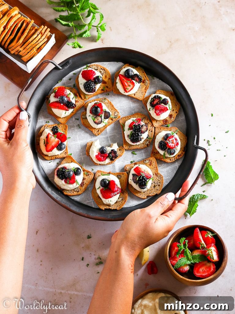 Mascarpone Berry Cracker Crisps — Sweet Savory Appetizer Recipe 8 cracker crisps with mascarpone and berries