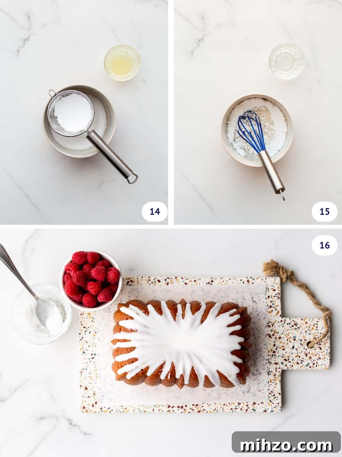 Moist Lemon Loaf Cake Recipe with Zesty Glaze 9 Making the lemon icing to pour onto a lemon loaf cake before serving.