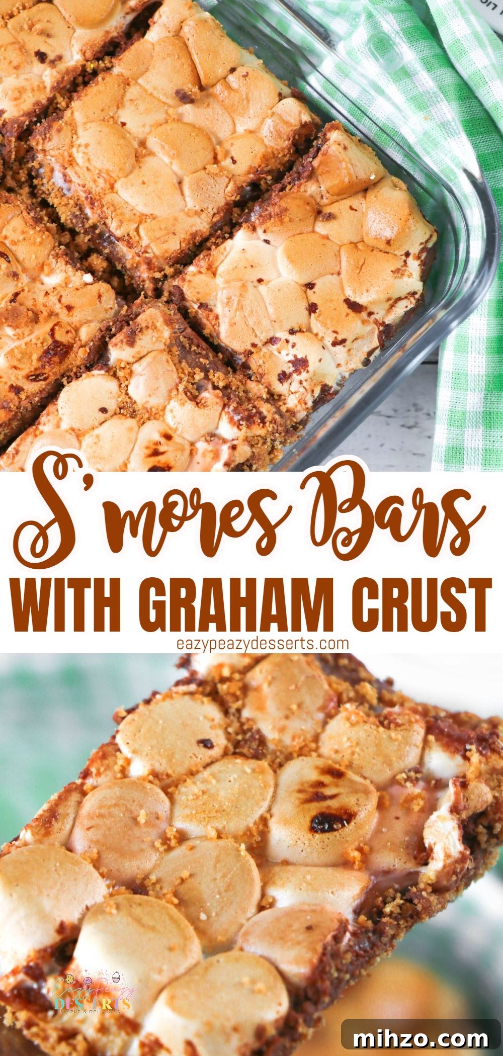 S'mores Bars Recipe: Gooey Chocolate and Graham Cracker Squares 6 Photo collage of s'mores bars with chocolate and graham cracker crust