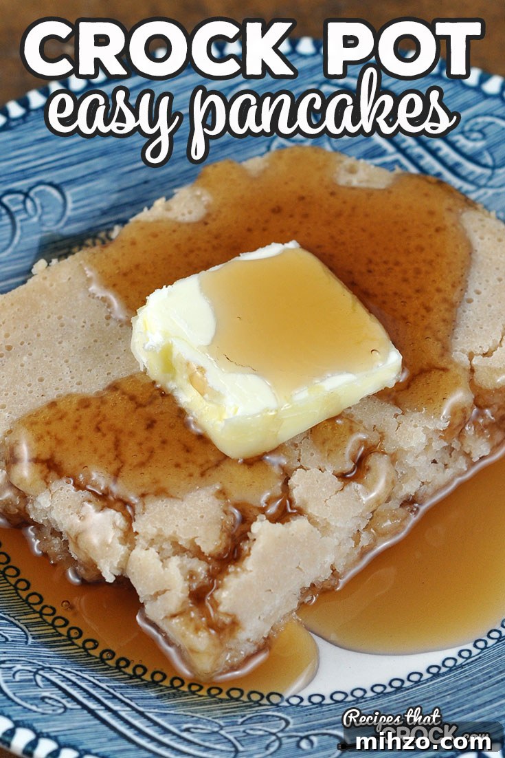Crock Pot Pancakes: Fluffy Slow Cooker Pancakes Recipe 3 Easy Crock Pot Pancakes in a casserole crock pot.