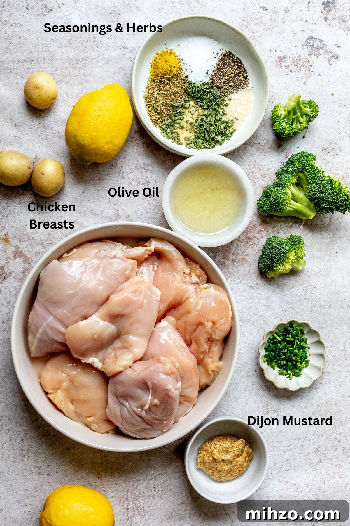 Ingredients to make this recipe on a counter with small bowls to the side.