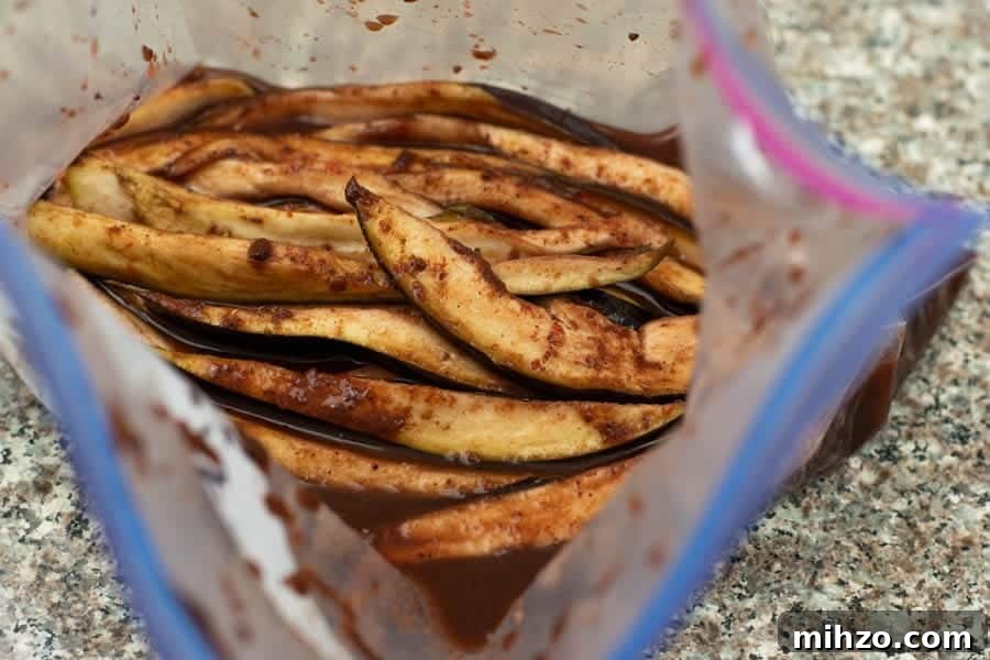 Eggplant slices in ziplock bag with marinade