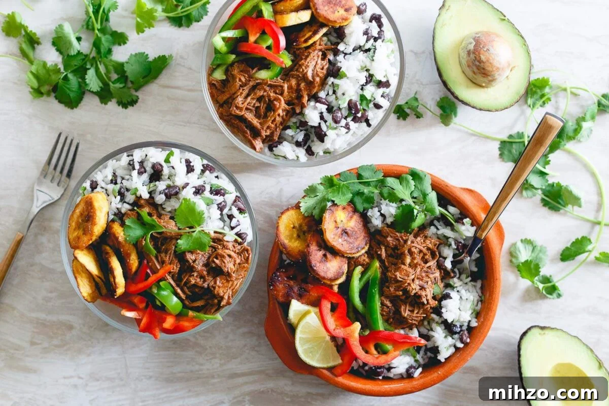 Slow cooker Mexican shredded beef bowls.