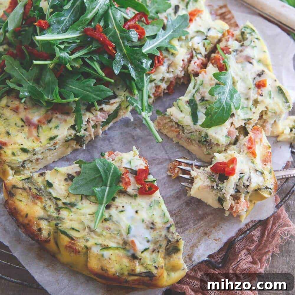 Slow cooker summer frittata topped with arugula.