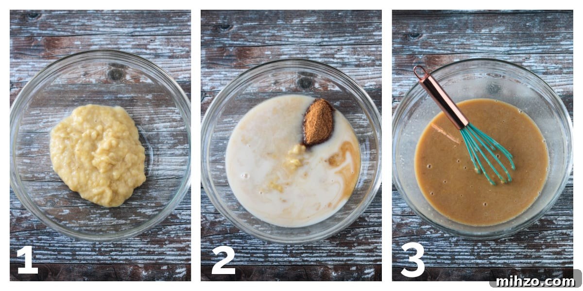 3 photo collage of whisking the wet ingredients.