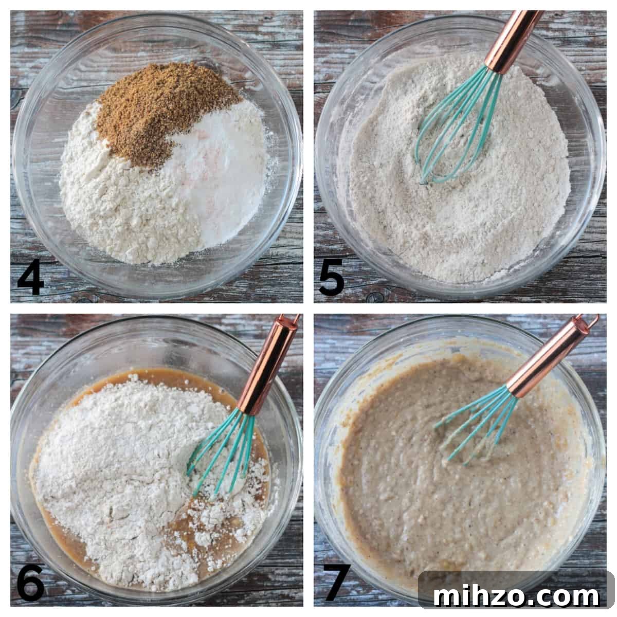 4 photo collage of making the batter.