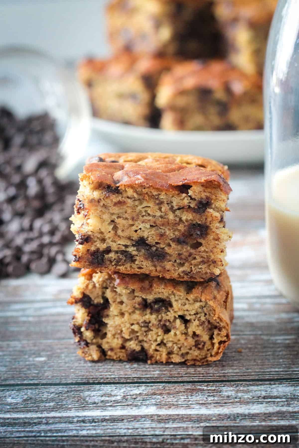 Close up of the fluffy inside of the banana snack cake.