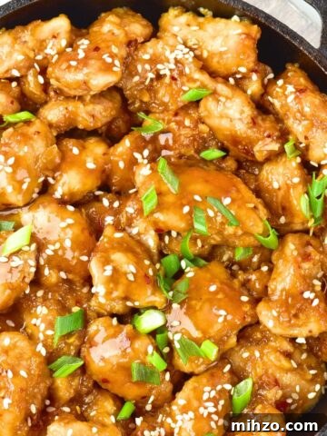 Gluten-free General Tso's chicken in cast iron skillet