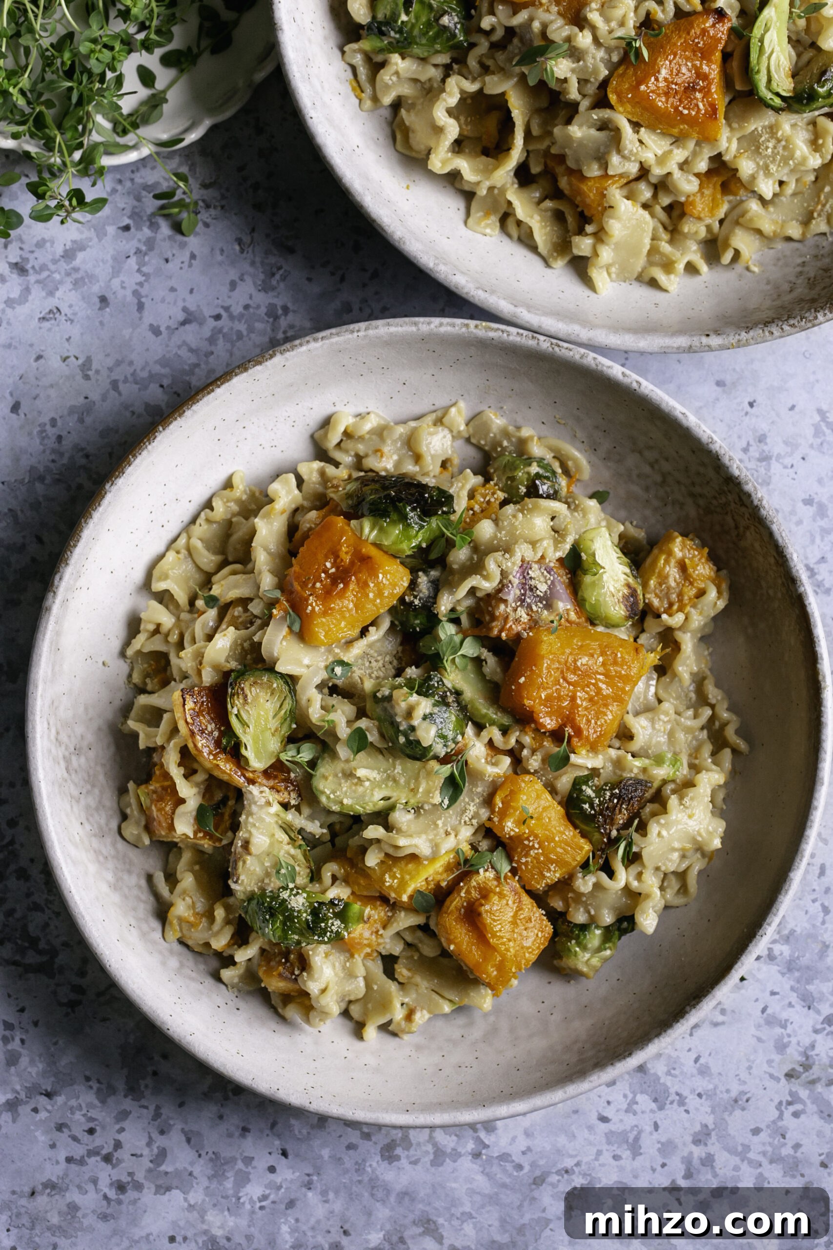 65 Plant-Based Recipes to Try for Veganuary and Year-Round Meals 41 buttery butternut squash and Brussels sprouts pasta
