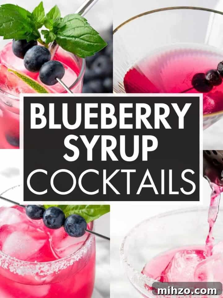 A collage of cocktails with the text overlay: “Blueberry Syrup Cocktails”.