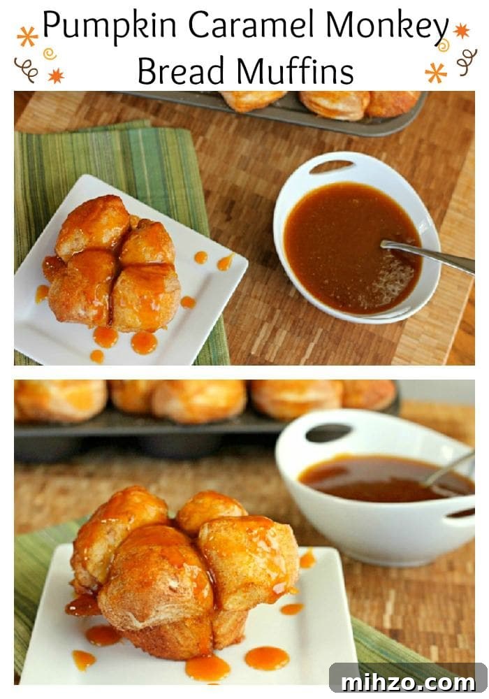 Pumpkin Caramel Monkey Bread Muffins - Monkey bread with a fall twist. A delicious pumpkin caramel sauce finishes it off perfectly!