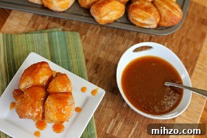 Pumpkin Caramel Monkey Bread Muffins with bowl of caramel