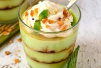 Mint Custard Pudding with Brown Sugar Nougat