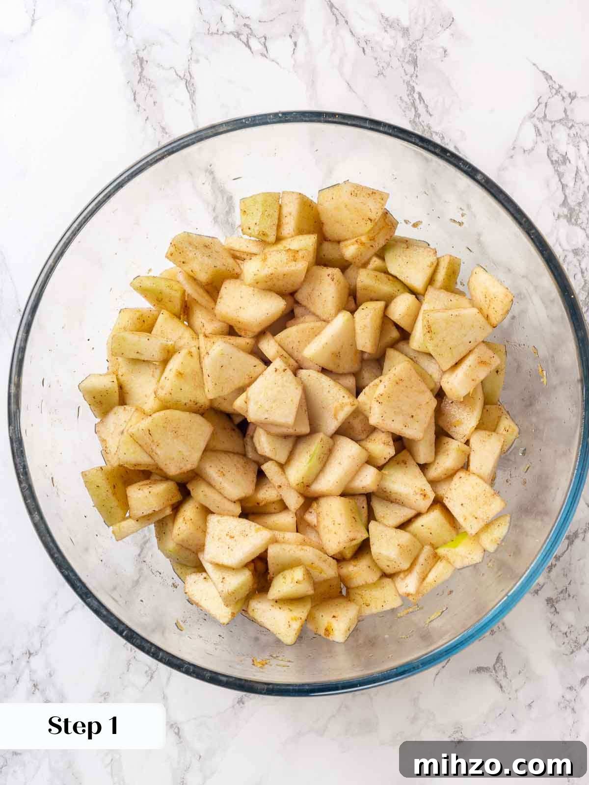 apple crisp filling mixed in bowl.