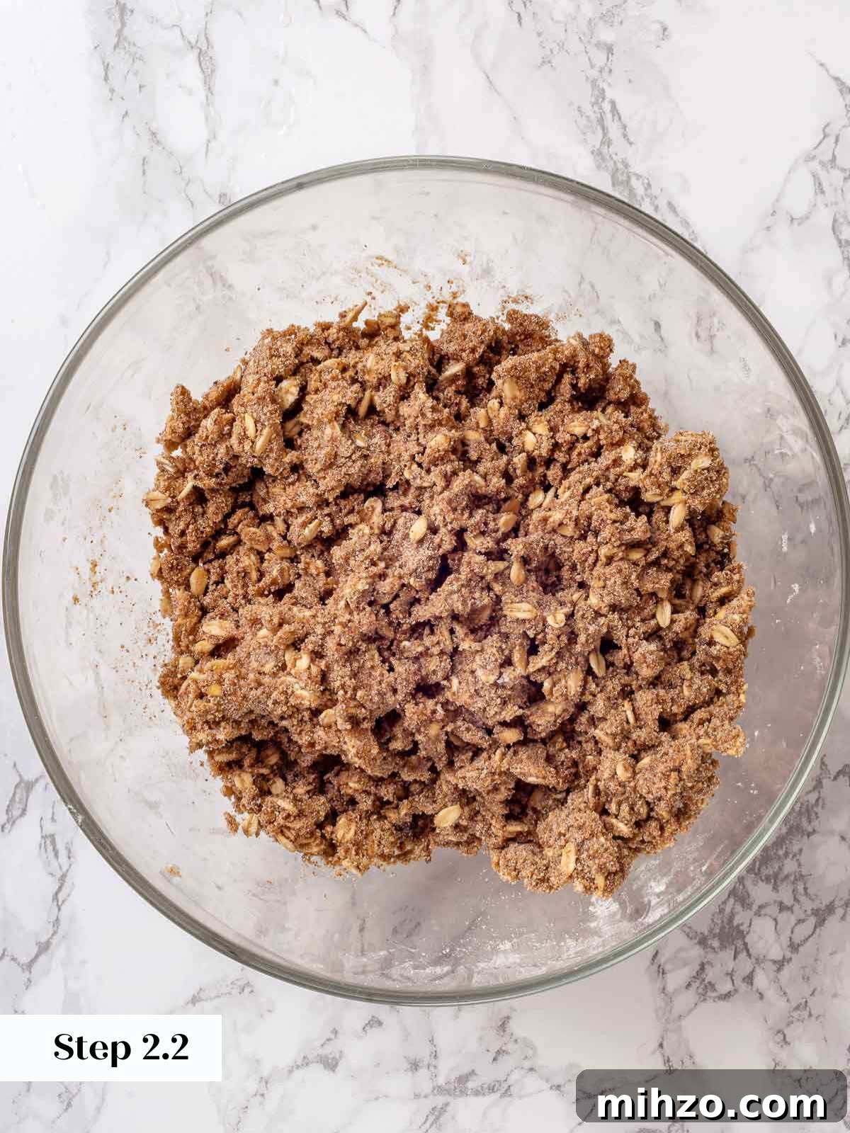 ingredients for crisp topping mixed in bowl.