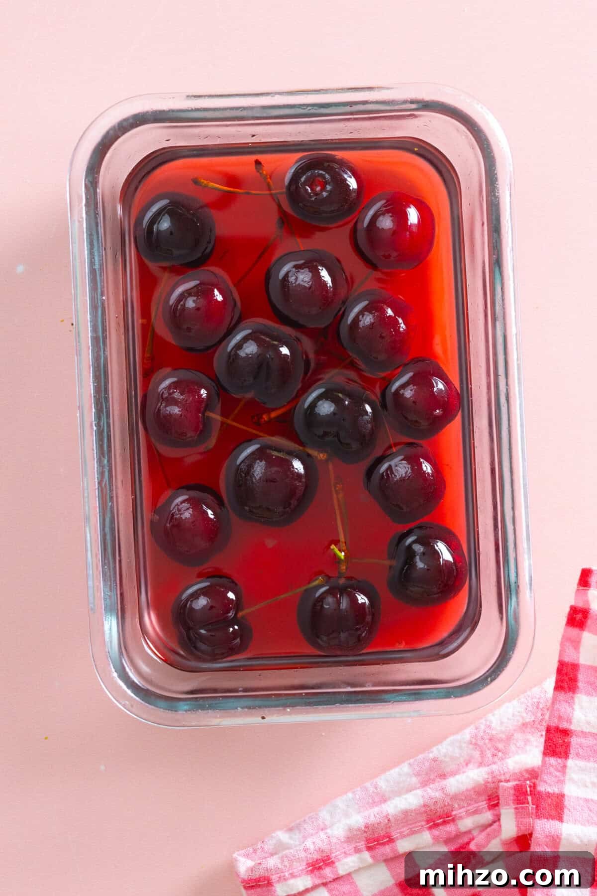 Cherries after soaking in brandy simple syrup overnight