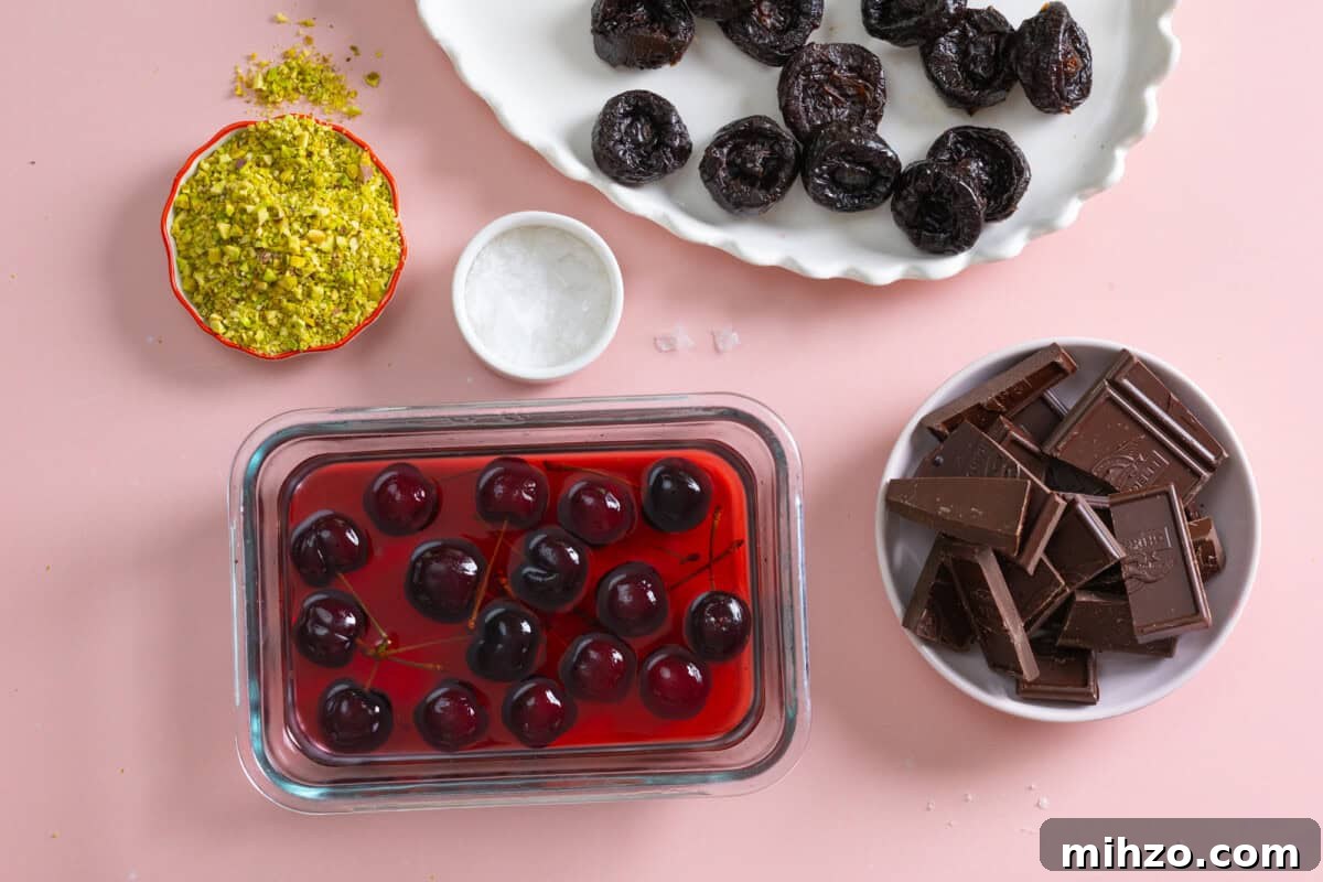 ingredients for Chocolate Prune Cherry Bombs
