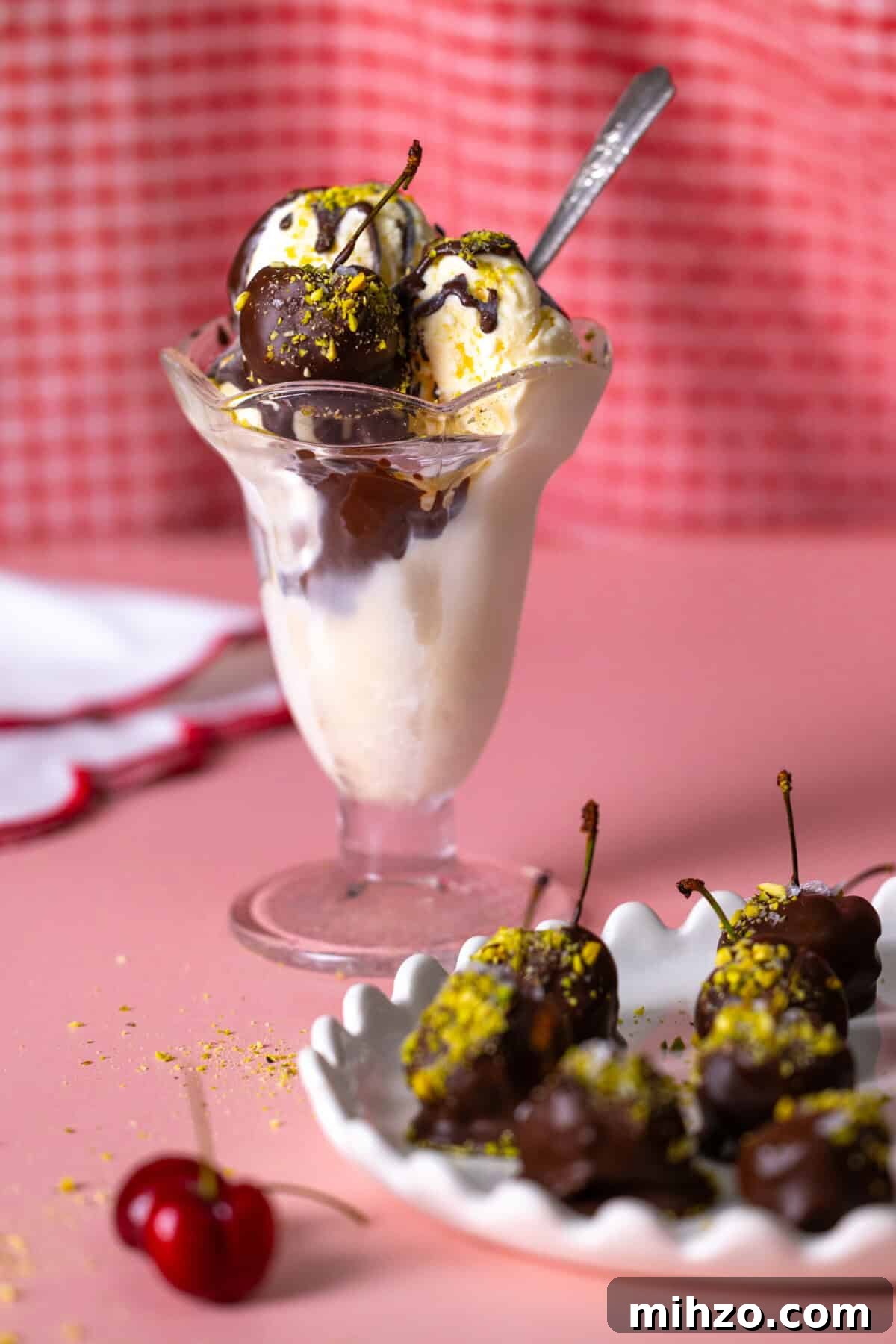 Ice Cream Sundae with Chocolate Prune Cherry Bomb