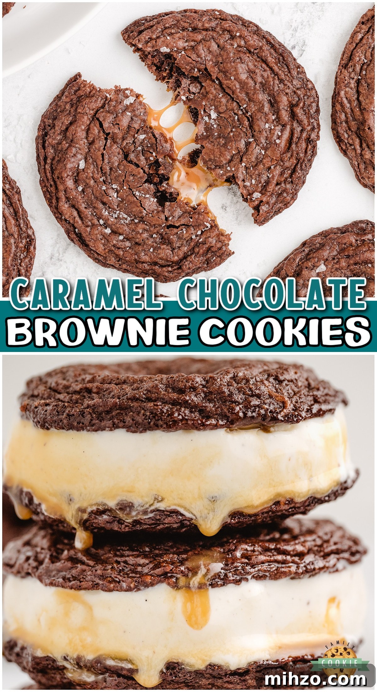 Chewy Caramel-Filled Brownie Cookies Recipe 10 Caramel Brownie Cookies made with a brownie mix & stuffed with buttery soft caramels! Indulgent chocolate cookies with gooey caramel, perfect with a sprinkle of salt!