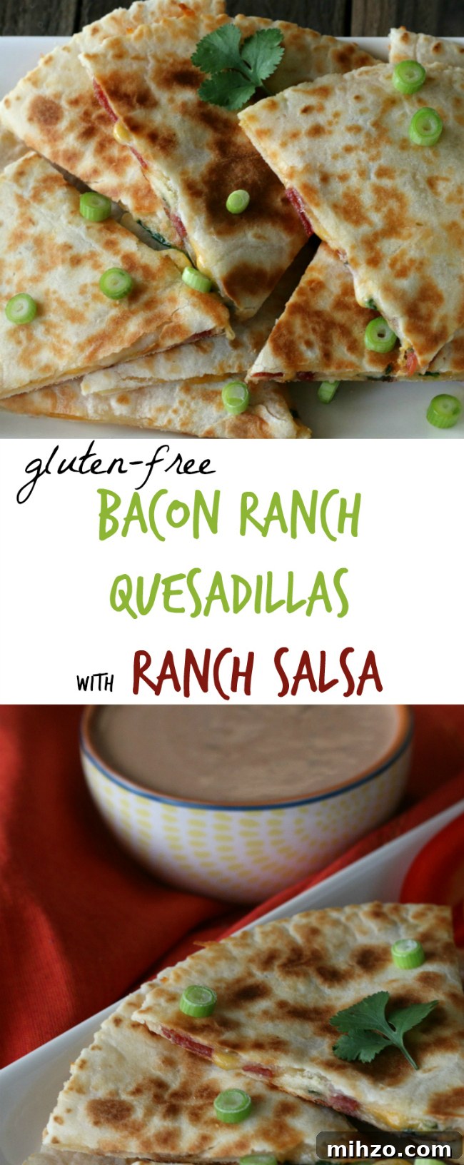Gluten-Free Bacon Ranch Quesadillas Recipe for Crispy Flavor 9 Gluten-free Bacon Ranch Quesadillas with Ranch Salsa. Easy weeknight dinner recipe!