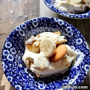 Magnolia Bakery-Style Banana Pudding Recipe That Impresses 6 Magnolia Bakery's Famous Banana Pudding, single serving in blue dessert bowl