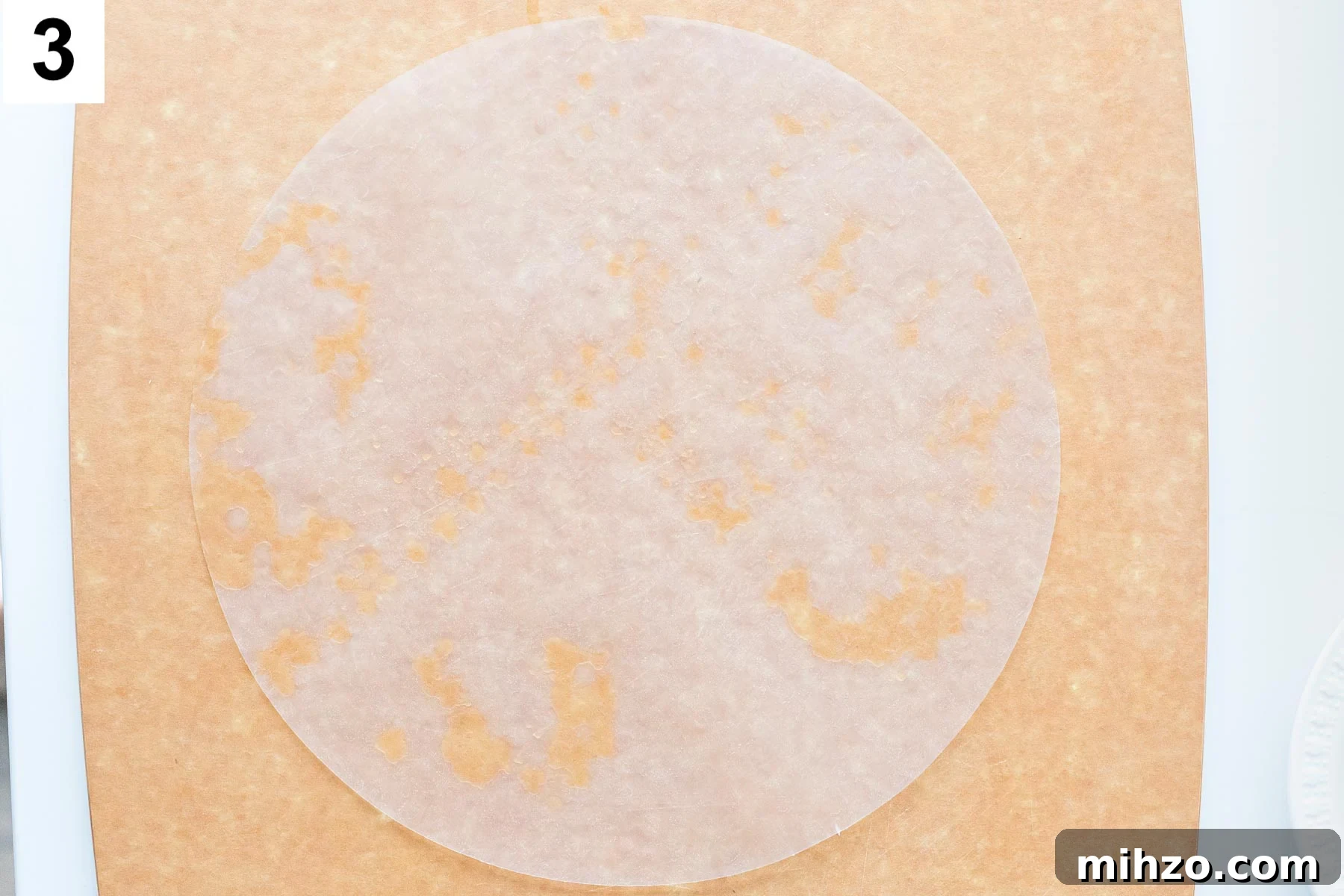 rice paper wrapper on a cutting board