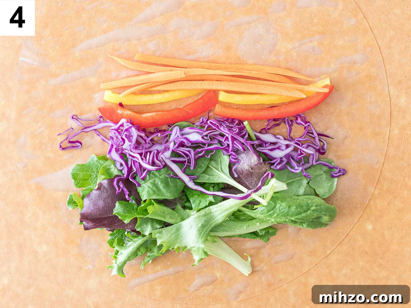 rainbow veggies on a rice paper roll