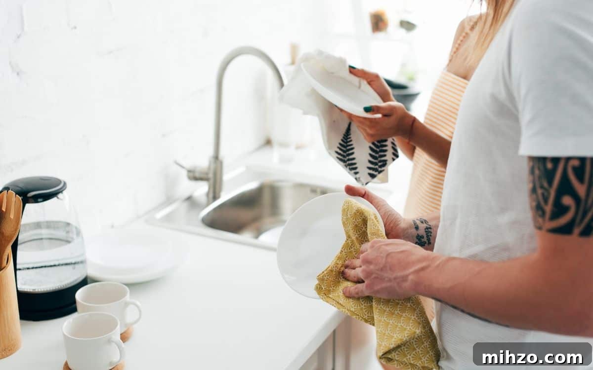 washing dishes to keep home clean