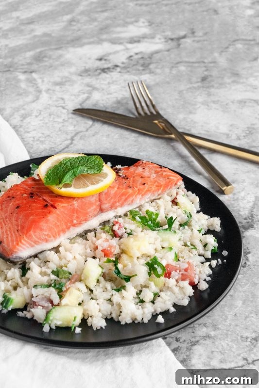 25 Nourishing Keto Recipes for Everyday Meal Planning 19 Cauliflower Tabouli & Salmon Meal Prep