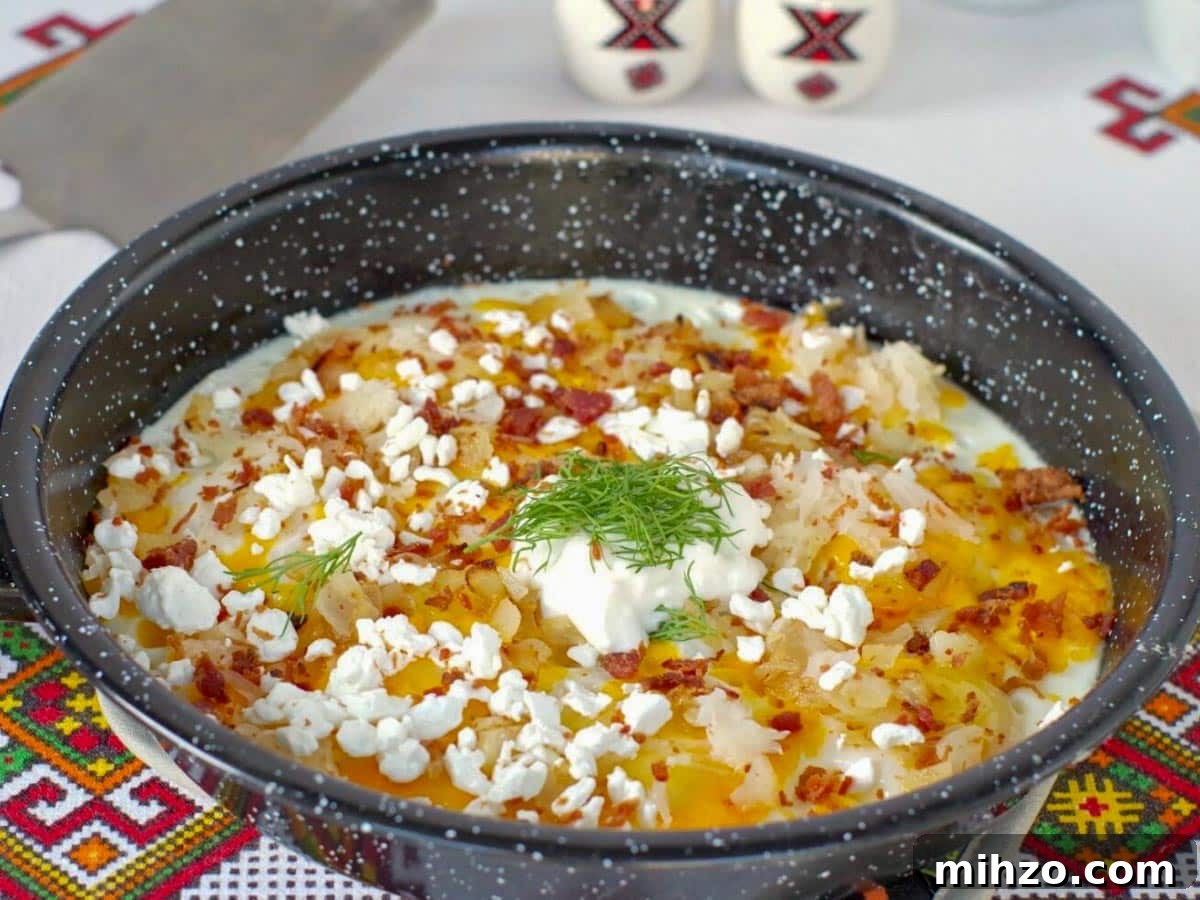 Ukrainian-Style Baked Eggs: Hearty Dinner Recipe 8 Loaded Ukrainian Eggs cooked in a frying pan.