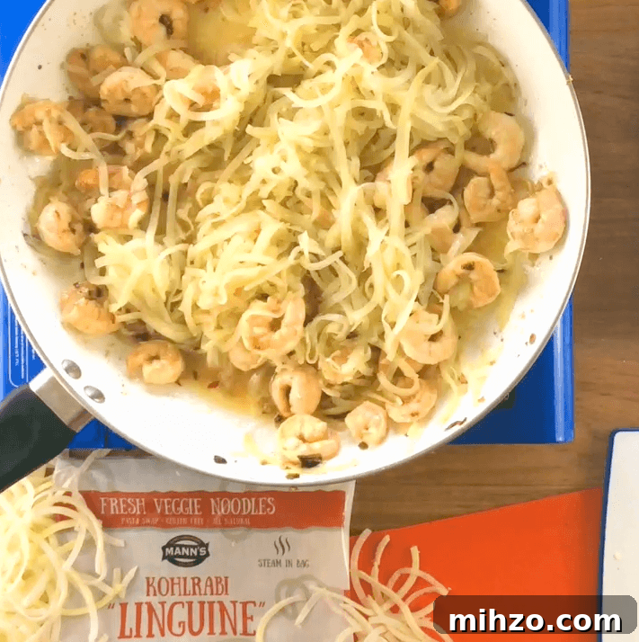 Kohlrabi “Linguine” with Garlic Lemon Butter Shrimp