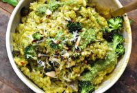 Creamy Vegan Oven Risotto with Basil Pesto