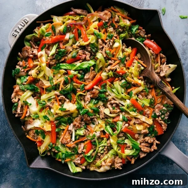Egg Roll in a Bowl, a delicious dish, plated and ready to enjoy.