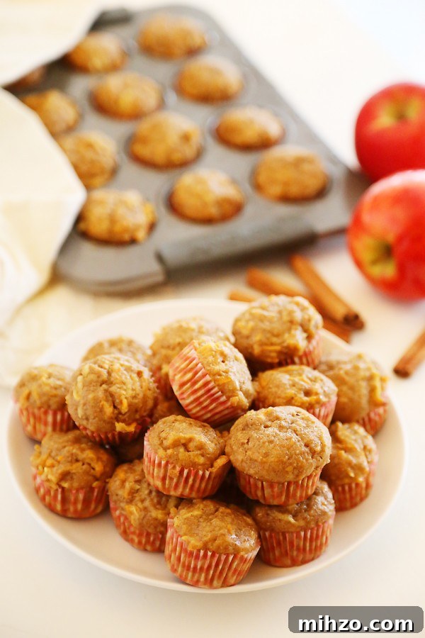 Apple Cinnamon Sweet Potato Mini Muffins - Soft whole wheat muffins with fresh sweet potato and apple bake up a delicious, healthy breakfast!
