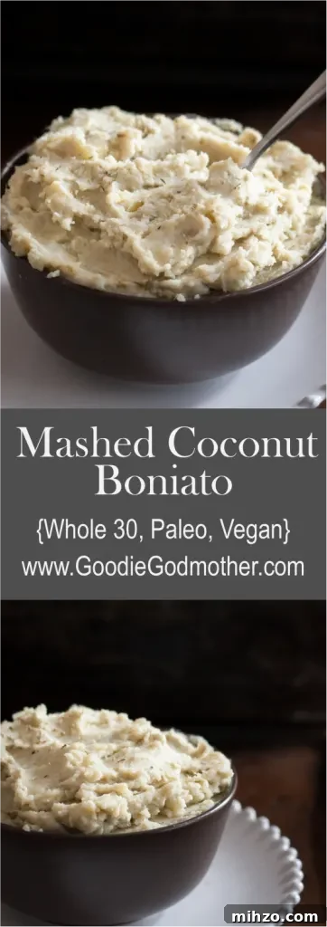 Mashed Coconut Boniato (Sweet Potato) — Dairy-Free Vegan Recipe 9 Mashed coconut boniato (sweet potato) is a delicious and easy recipe suited to many clean eating diets. It's also a fabulous dairy free mashed potato dish for the holidays! * GoodieGodmother.com
