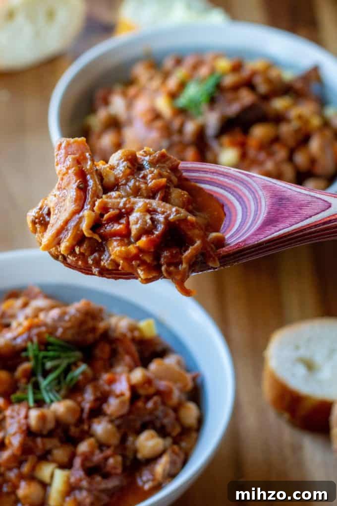 Leftover ham bone ham on a spoon