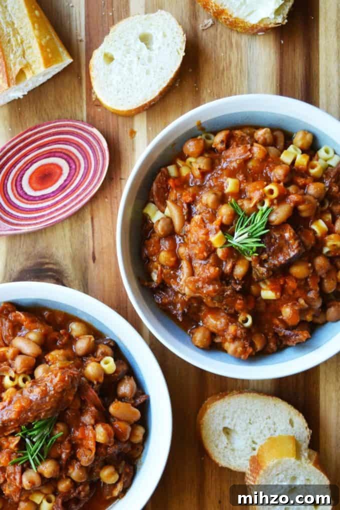 Slow Cooker Pasta Fagioli Ham Bone Soup in a bowl