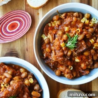 Slow Cooker Pasta Fagioli Ham Bone Soup in a bowl
