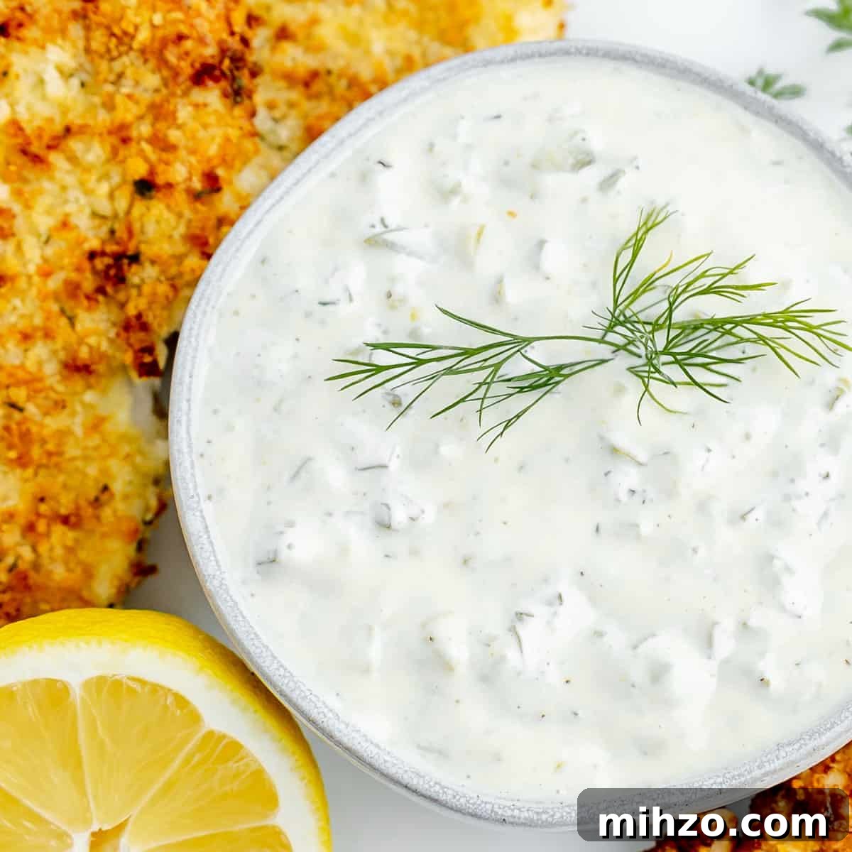 Creamy Homemade Tartar Sauce for Seafood 5 Overhead image of tartar sauce.