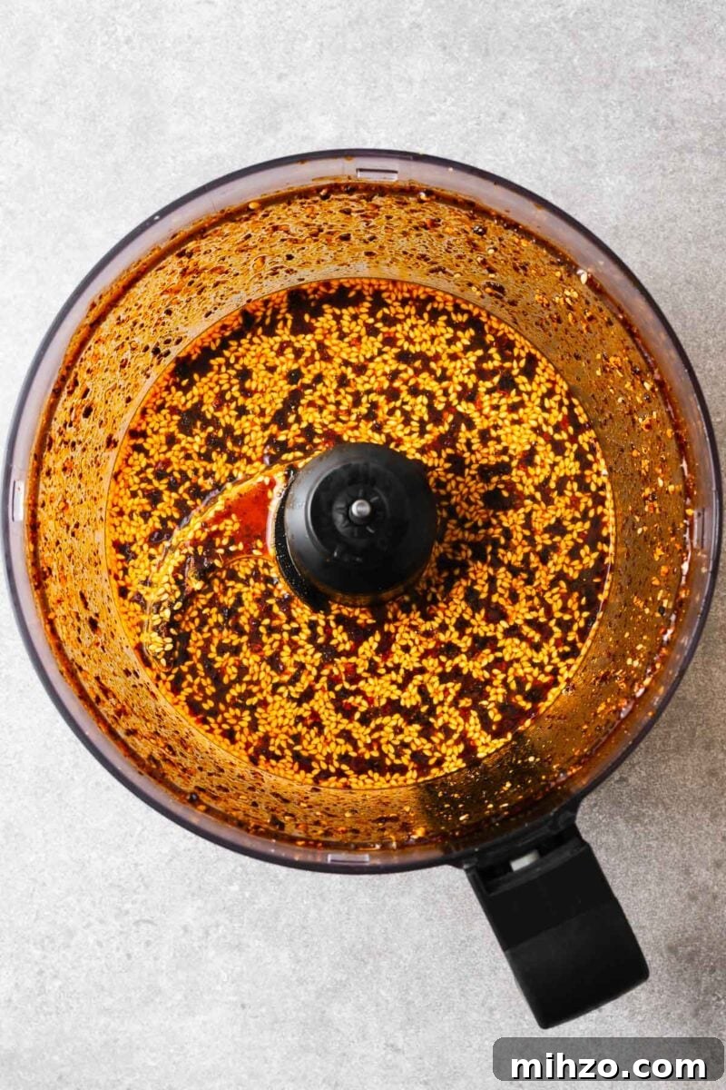 Food processor with salsa macha.