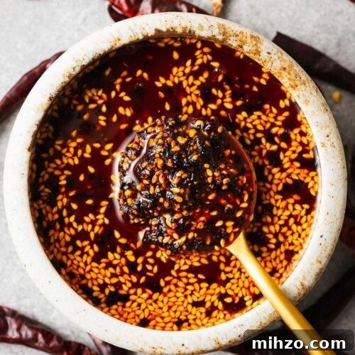 A bowl of salsa macha chile oil.