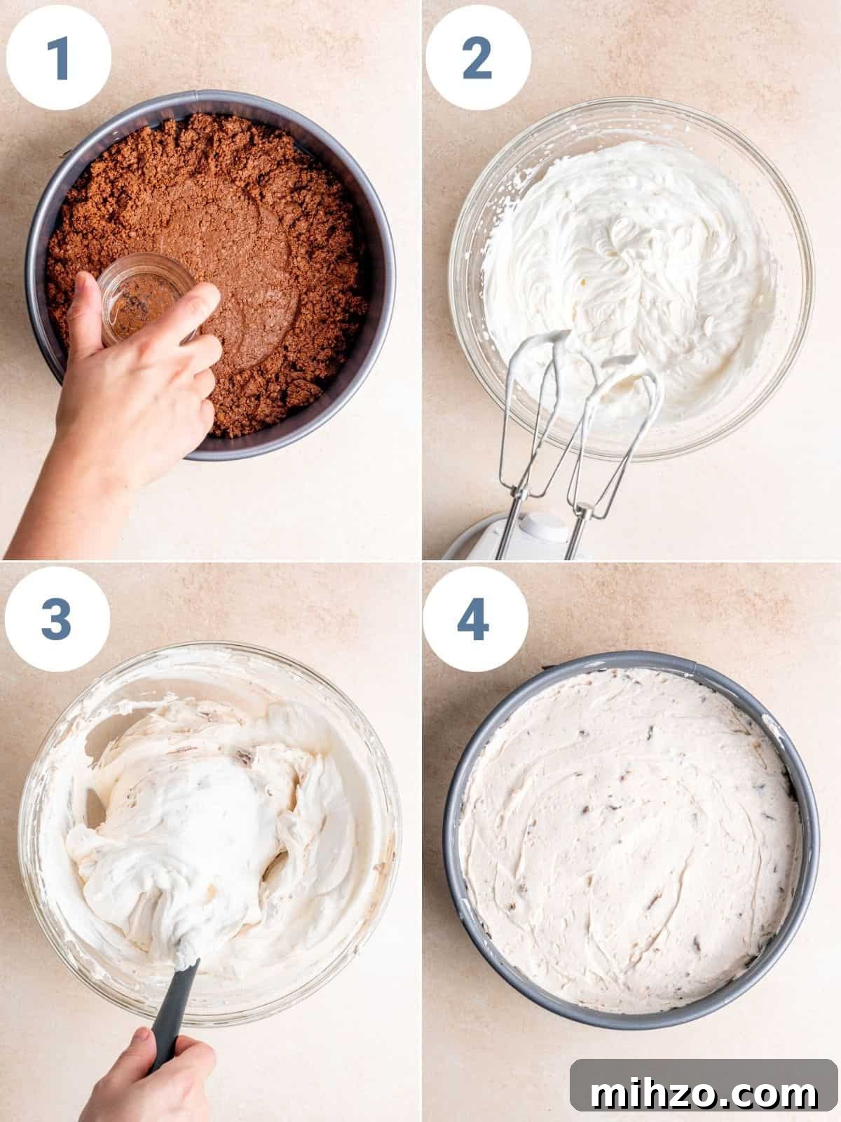 Decadent Tim Tam Cheesecake Recipe You’ll Love 4 step by step instructions showing how to make Tim Tam Cheesecake