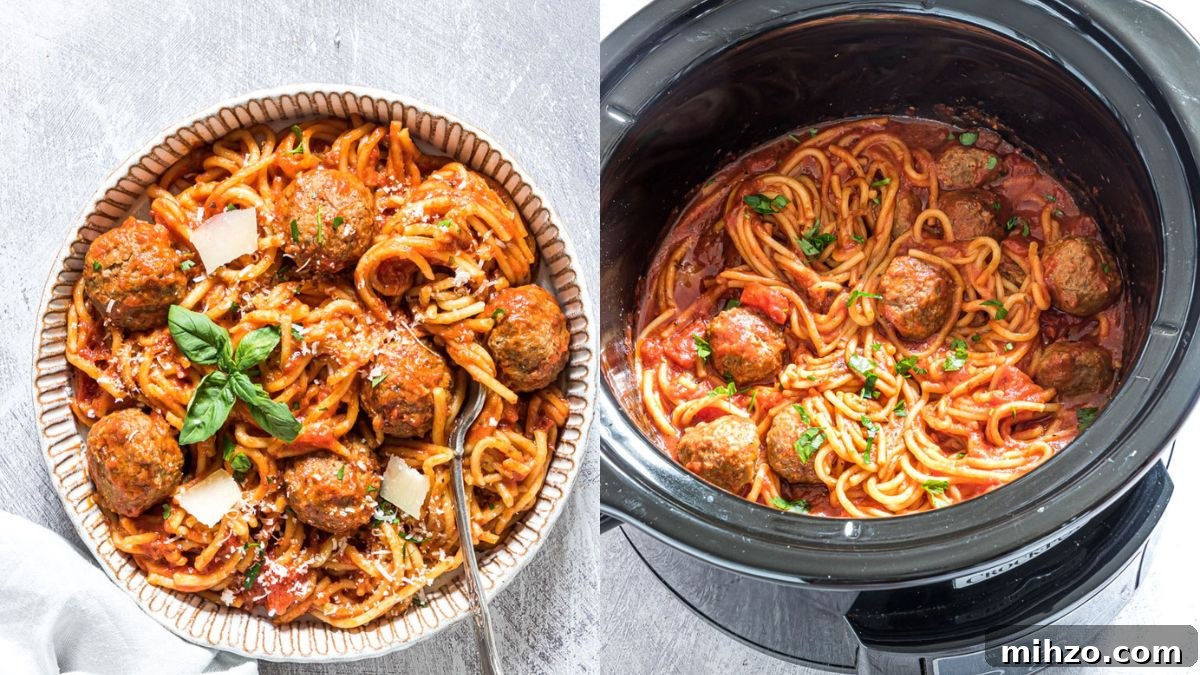 18 Mouthwatering Meatball Dinners to Enjoy Every Night 16 Crockpot spaghetti and meatballs