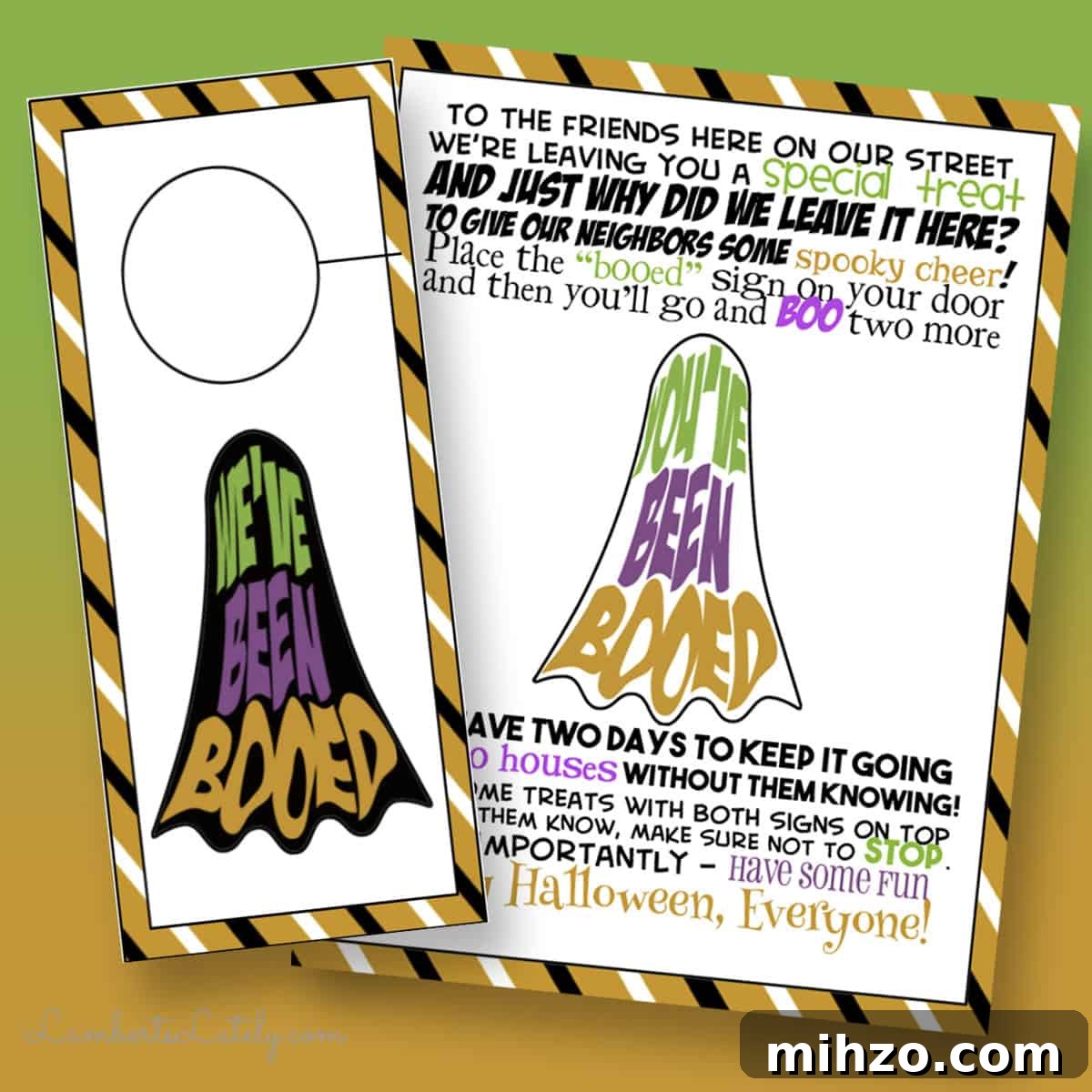 free striped set of you've been booed printable pages, with we've been booed door hanger and poem.